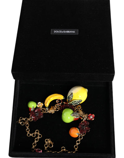Dolce &amp; Gabbana Gouden Messing FRUIT Hangers Bloemen Kristal Logo Ketting