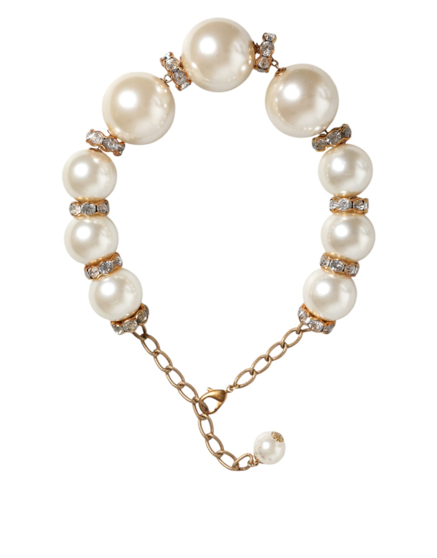 Dolce &amp; Gabbana Witte Maxi Faux Pearl Kralen Kristallen Gouden Ketting