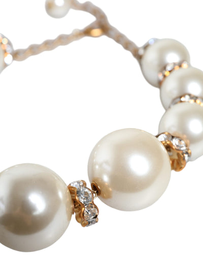 Dolce &amp; Gabbana Witte Maxi Faux Pearl Kralen Kristallen Gouden Ketting