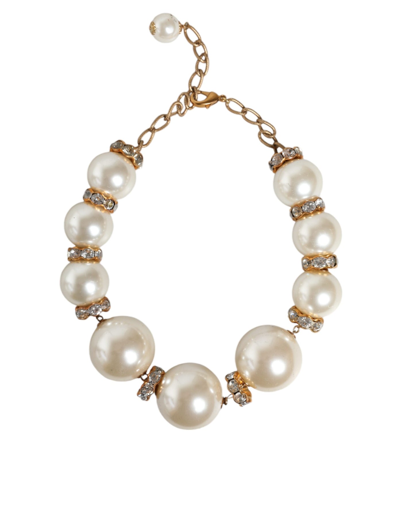 Dolce &amp; Gabbana Witte Maxi Faux Pearl Kralen Kristallen Gouden Ketting