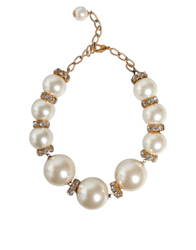 Dolce &amp; Gabbana Witte Maxi Faux Pearl Kralen Kristallen Gouden Ketting