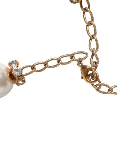 Dolce &amp; Gabbana Witte Maxi Faux Pearl Kralen Kristallen Gouden Ketting