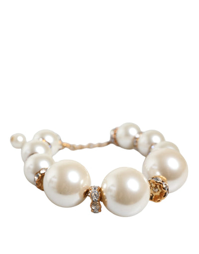 Dolce &amp; Gabbana Witte Maxi Faux Pearl Kralen Kristallen Gouden Ketting