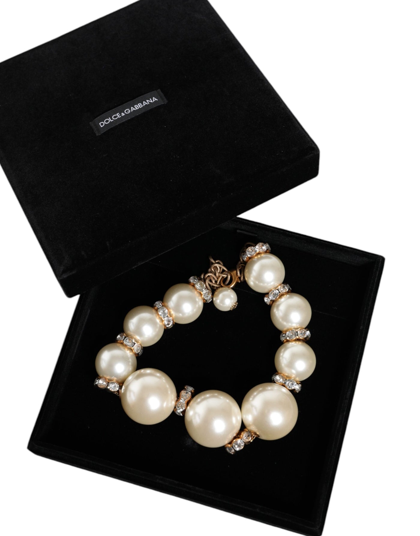 Dolce &amp; Gabbana Witte Maxi Faux Pearl Kralen Kristallen Gouden Ketting