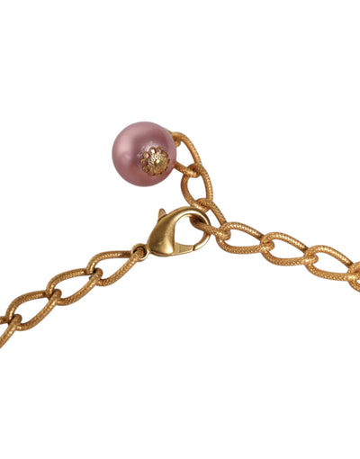 Dolce &amp; Gabbana roze maxi-ketting met imitatieparels en kristallen van goud