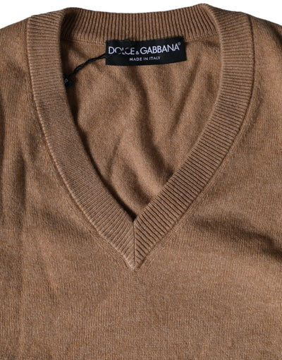 Dolce &amp; Gabbana Bruine Kasjmier Gebreide V-hals Trui