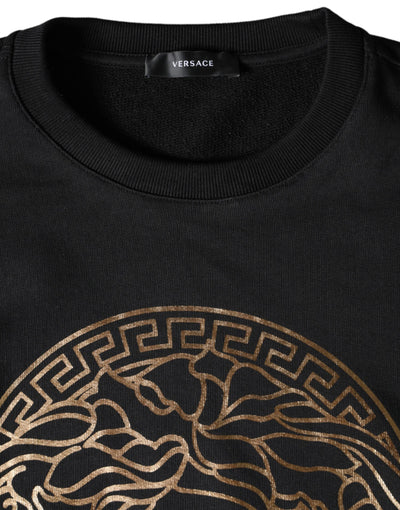 Versace Zwarte Medusa Fleece Katoenen Sweatshirt Trui met Ronde Hals