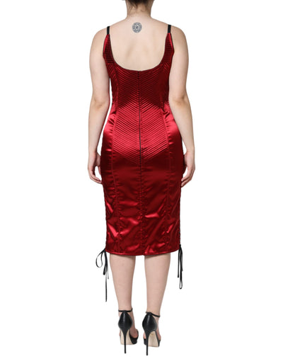 Robe mi-longue moulante en dentelle rouge style bustier Dolce &amp; Gabbana