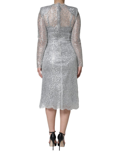 Robe fourreau mi-longue moulante en dentelle florale argentée Dolce &amp; Gabbana