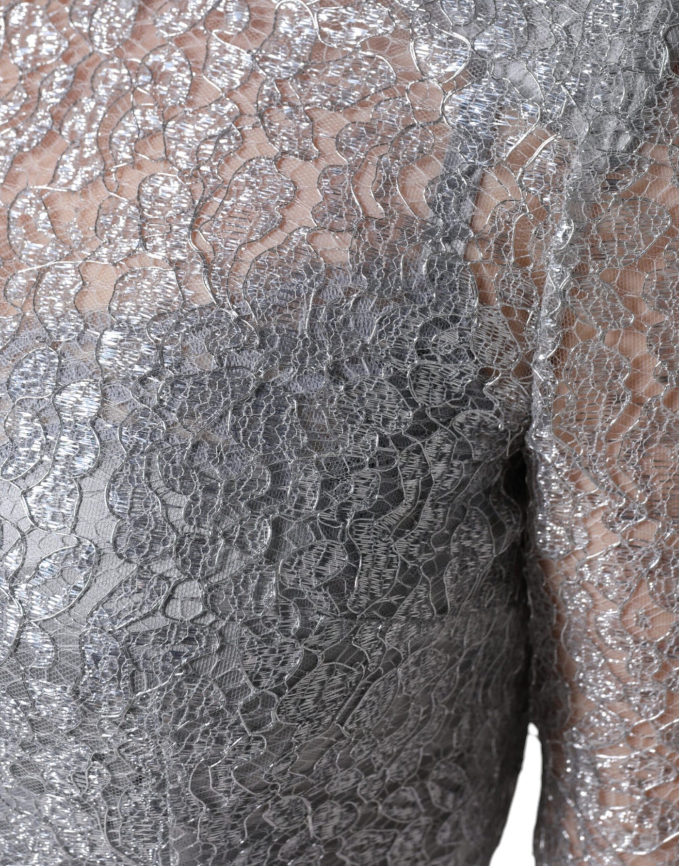 Robe fourreau mi-longue moulante en dentelle florale argentée Dolce &amp; Gabbana