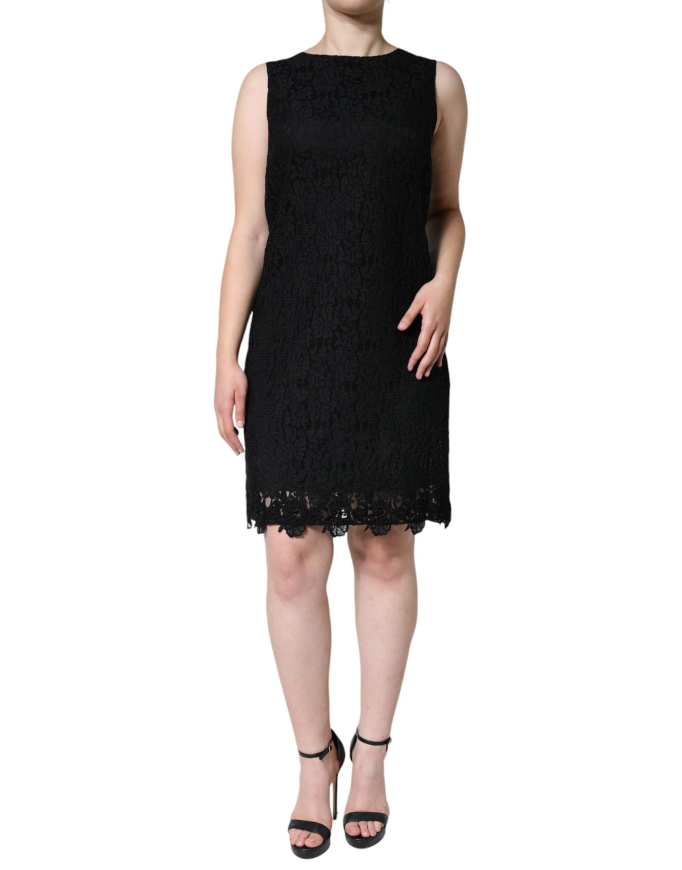 Mini-robe fourreau sans manches en dentelle florale noire Dolce &amp; Gabbana
