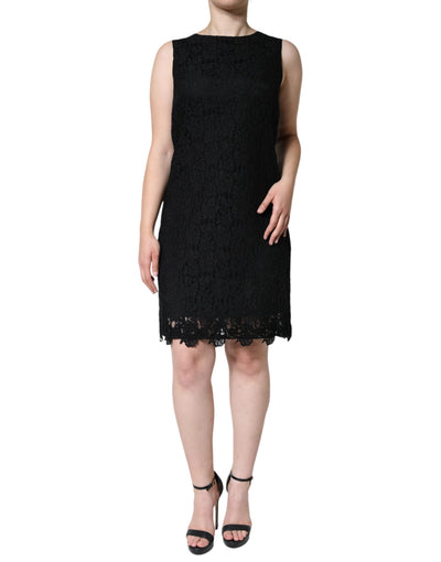 Mini-robe fourreau sans manches en dentelle florale noire Dolce &amp; Gabbana