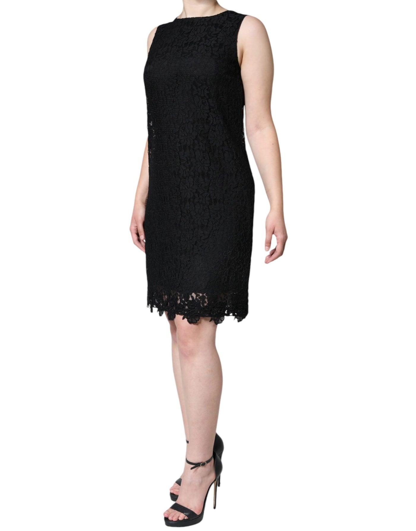 Mini-robe fourreau sans manches en dentelle florale noire Dolce &amp; Gabbana