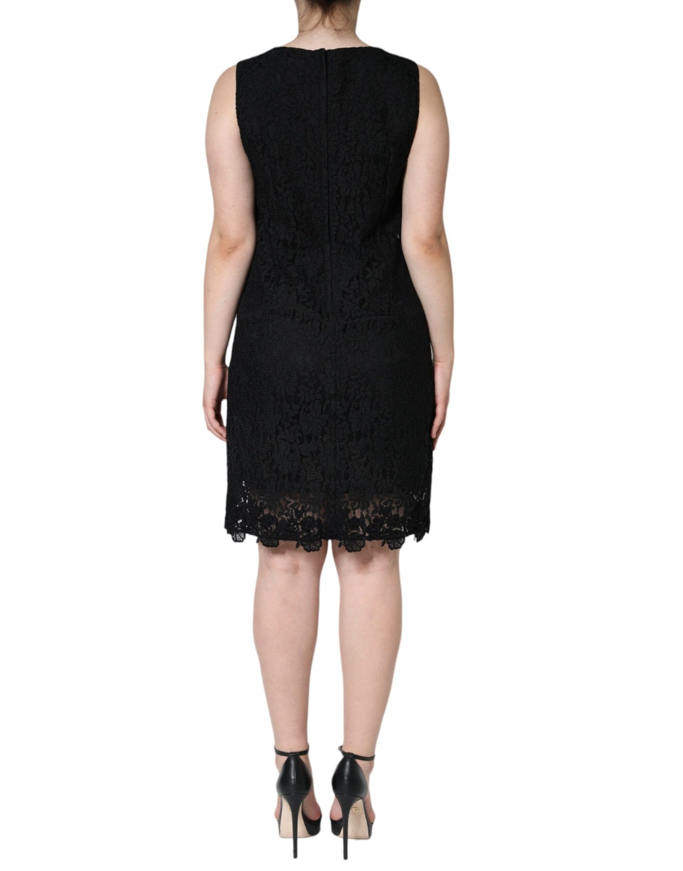 Mini-robe fourreau sans manches en dentelle florale noire Dolce &amp; Gabbana