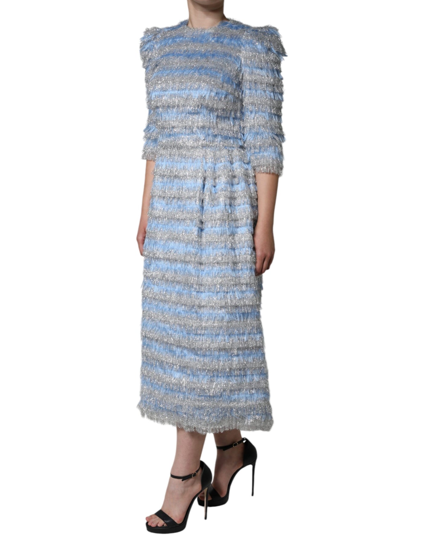 Robe mi-longue trapèze en jacquard bleu clair argenté Dolce &amp; Gabbana