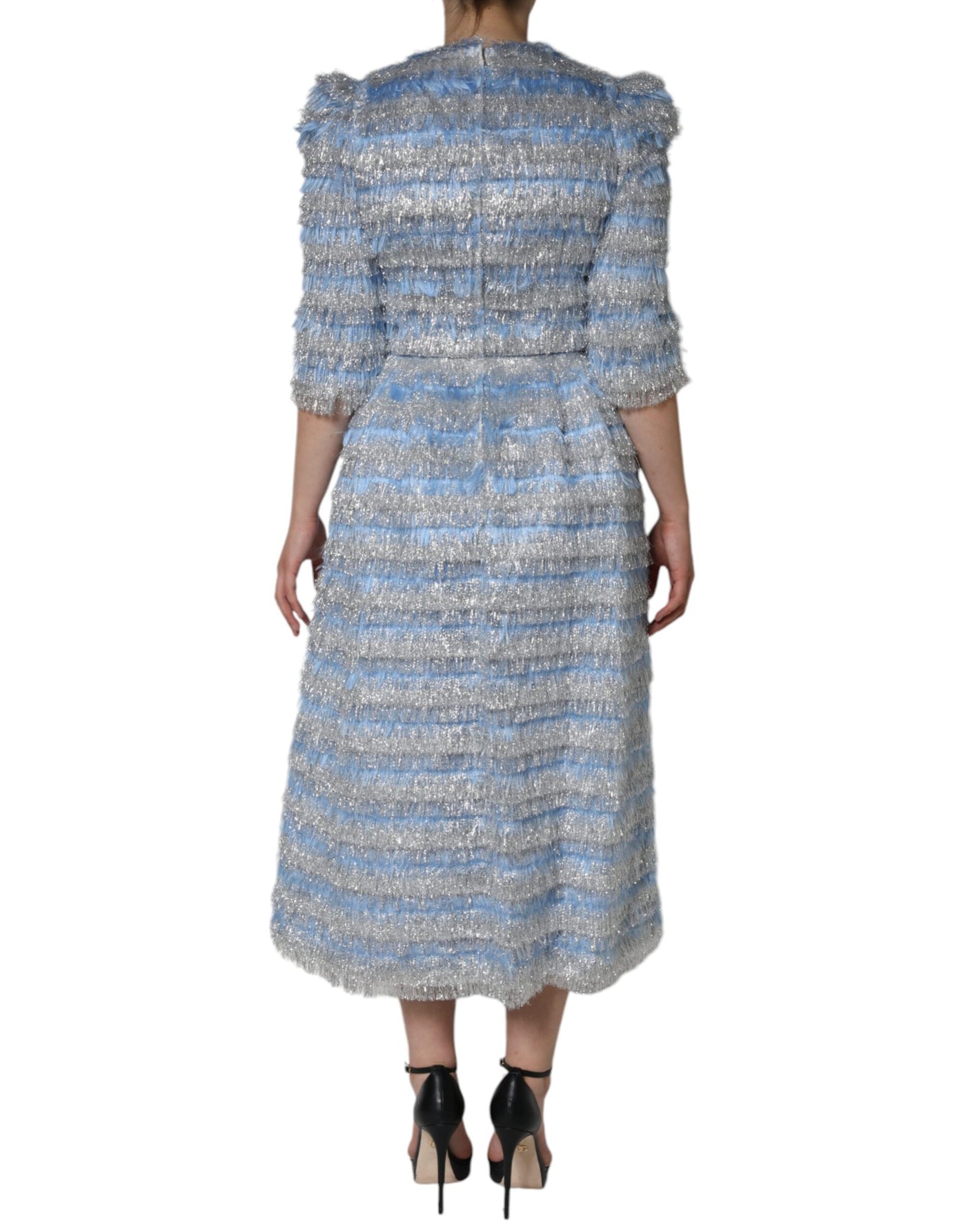 Robe mi-longue trapèze en jacquard bleu clair argenté Dolce &amp; Gabbana