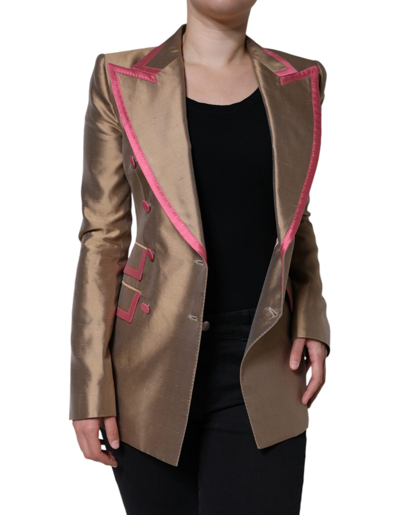 Veste blazer croisée marron métallisé Dolce &amp; Gabbana