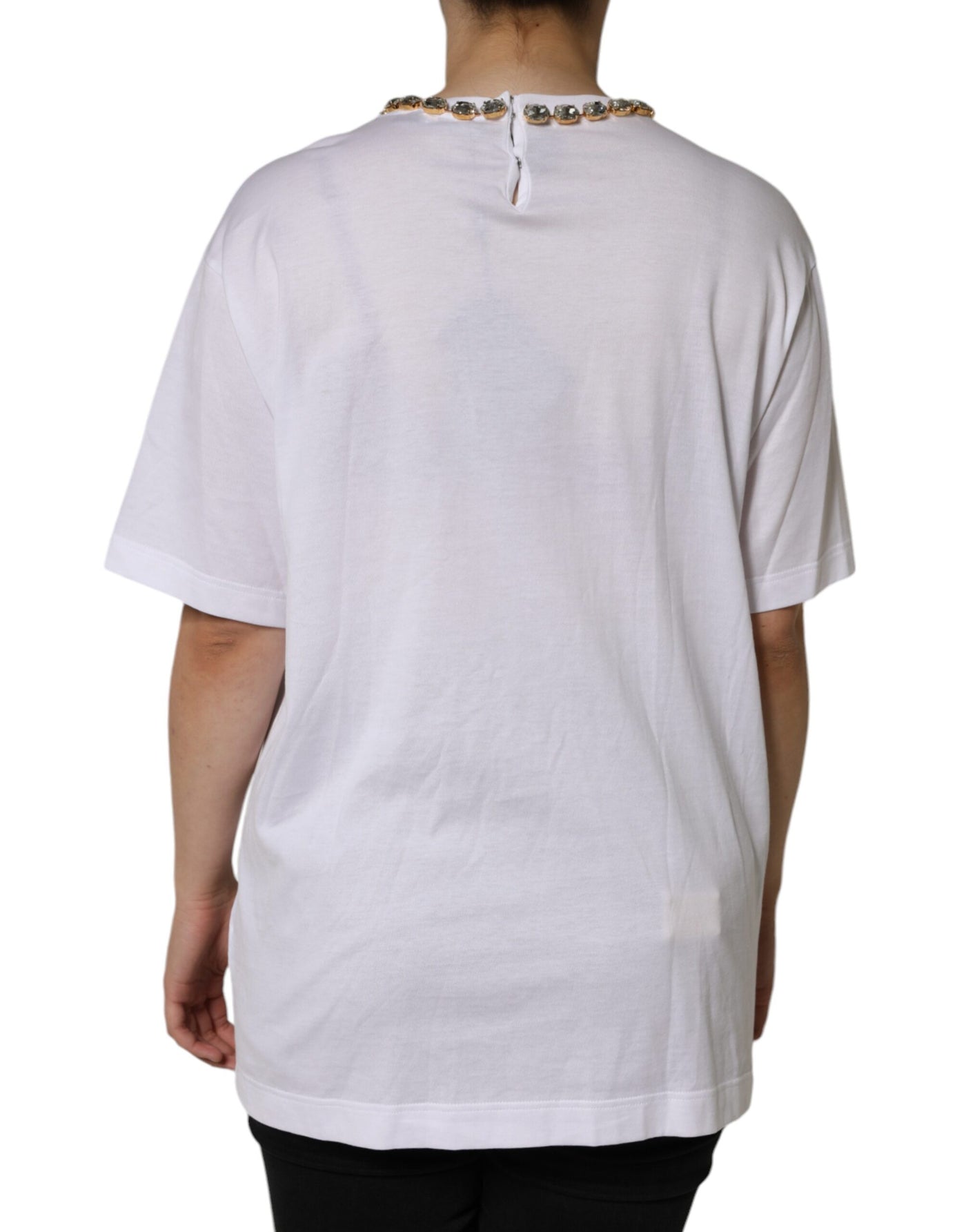 Dolce &amp; Gabbana Wit T-shirt met kristallen halslijn en print