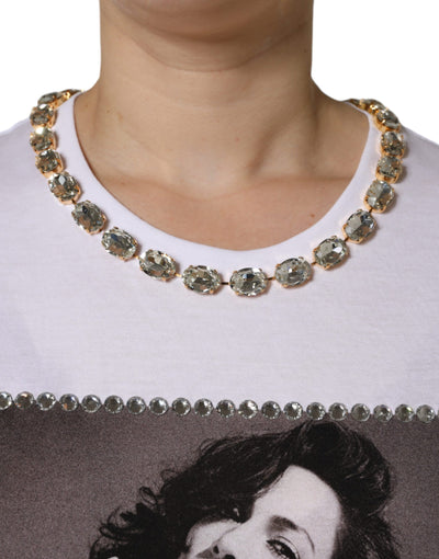 Dolce &amp; Gabbana Wit T-shirt met kristallen halslijn en print