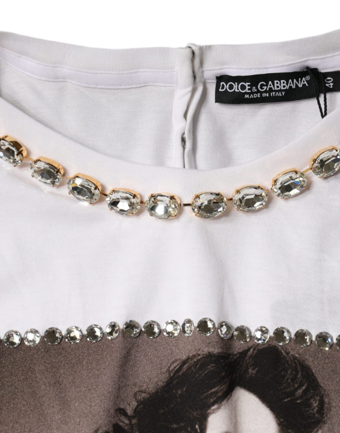 Dolce &amp; Gabbana Wit T-shirt met kristallen halslijn en print
