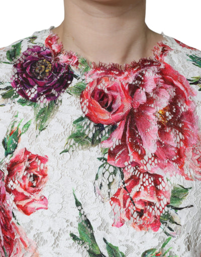 Dolce &amp; Gabbana Witte Pioen Kanten Blouse Top met Korte Mouwen