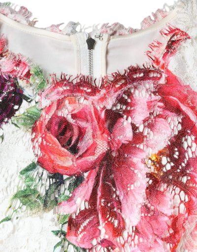 Dolce &amp; Gabbana Witte Pioen Kanten Blouse Top met Korte Mouwen