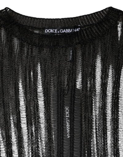 Dolce &amp; Gabbana Zwarte Gestreepte Doorschijnende Top met Lange Mouwen