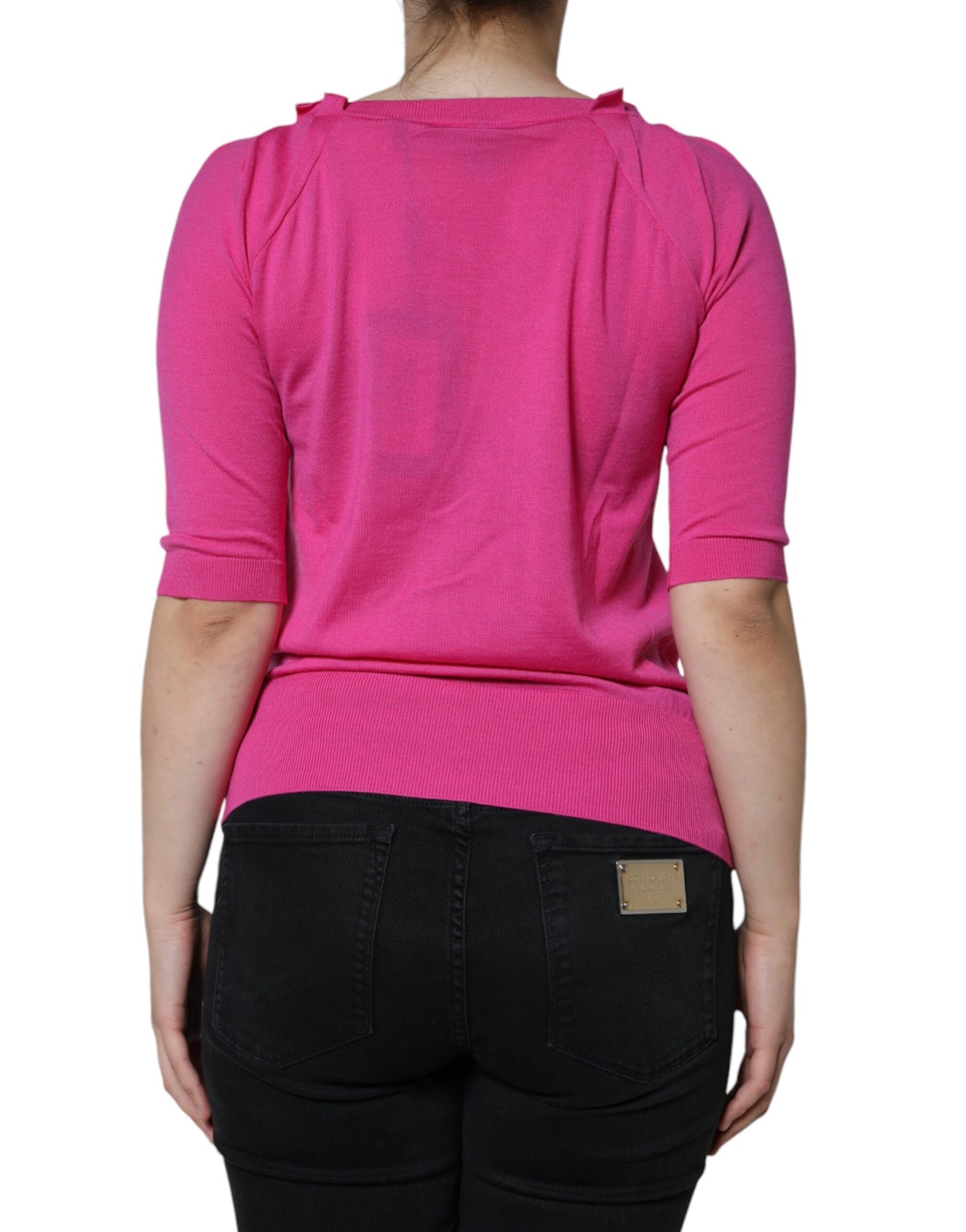 Chemisier boutonné à manches courtes en laine rose Dolce &amp; Gabbana
