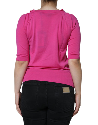 Chemisier boutonné à manches courtes en laine rose Dolce &amp; Gabbana