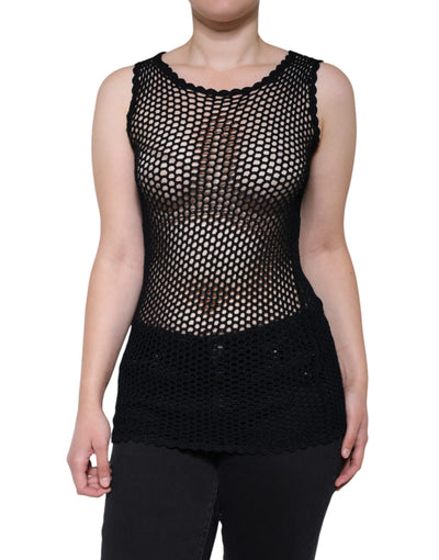 Dolce &amp; Gabbana Zwarte Mesh Doorschijnende Mouwloze Tanktop