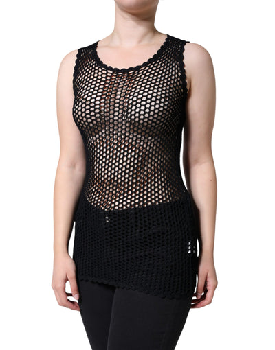 Dolce &amp; Gabbana Zwarte Mesh Doorschijnende Mouwloze Tanktop