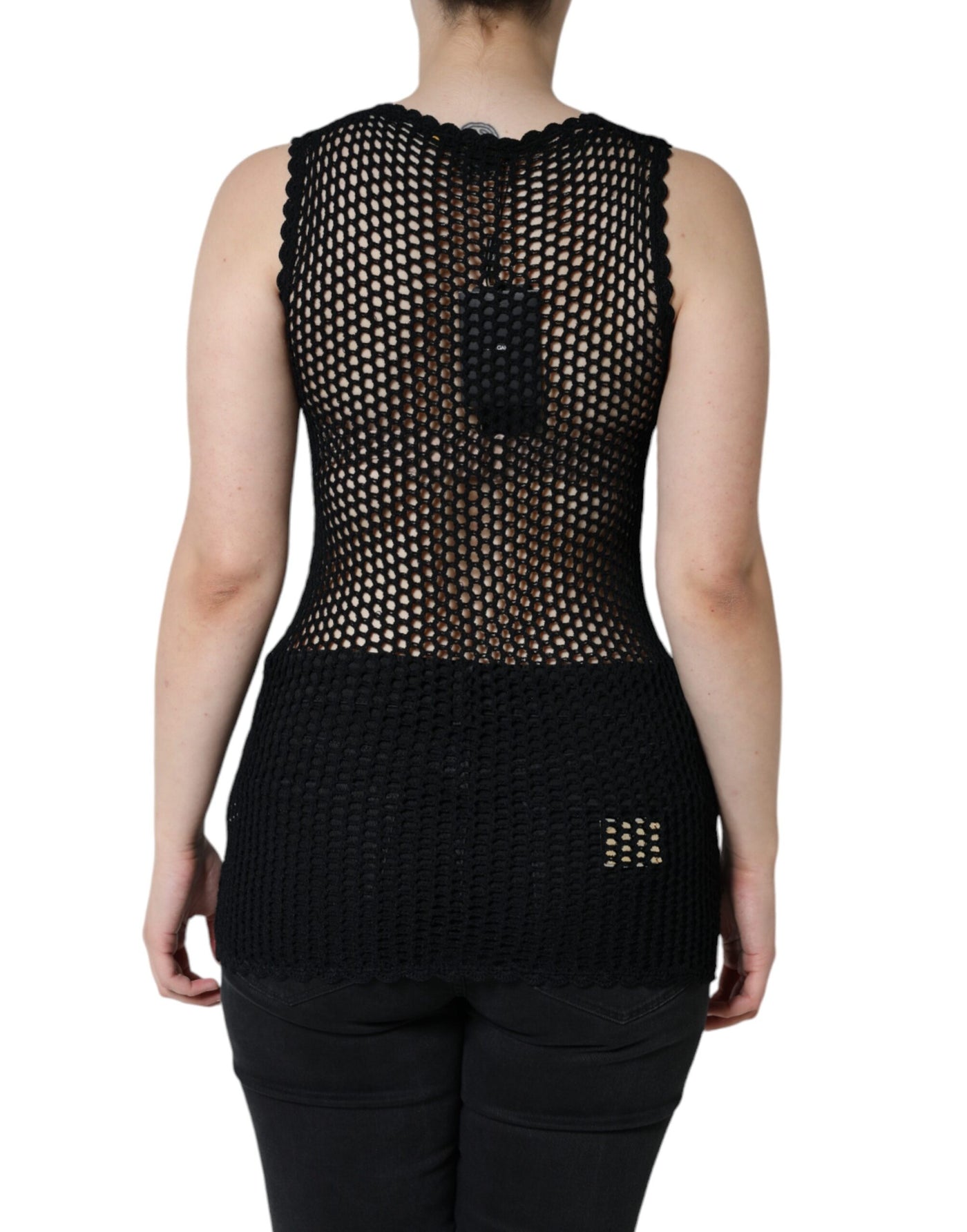 Dolce &amp; Gabbana Zwarte Mesh Doorschijnende Mouwloze Tanktop