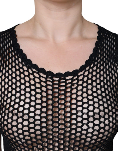 Dolce &amp; Gabbana Zwarte Mesh Doorschijnende Mouwloze Tanktop