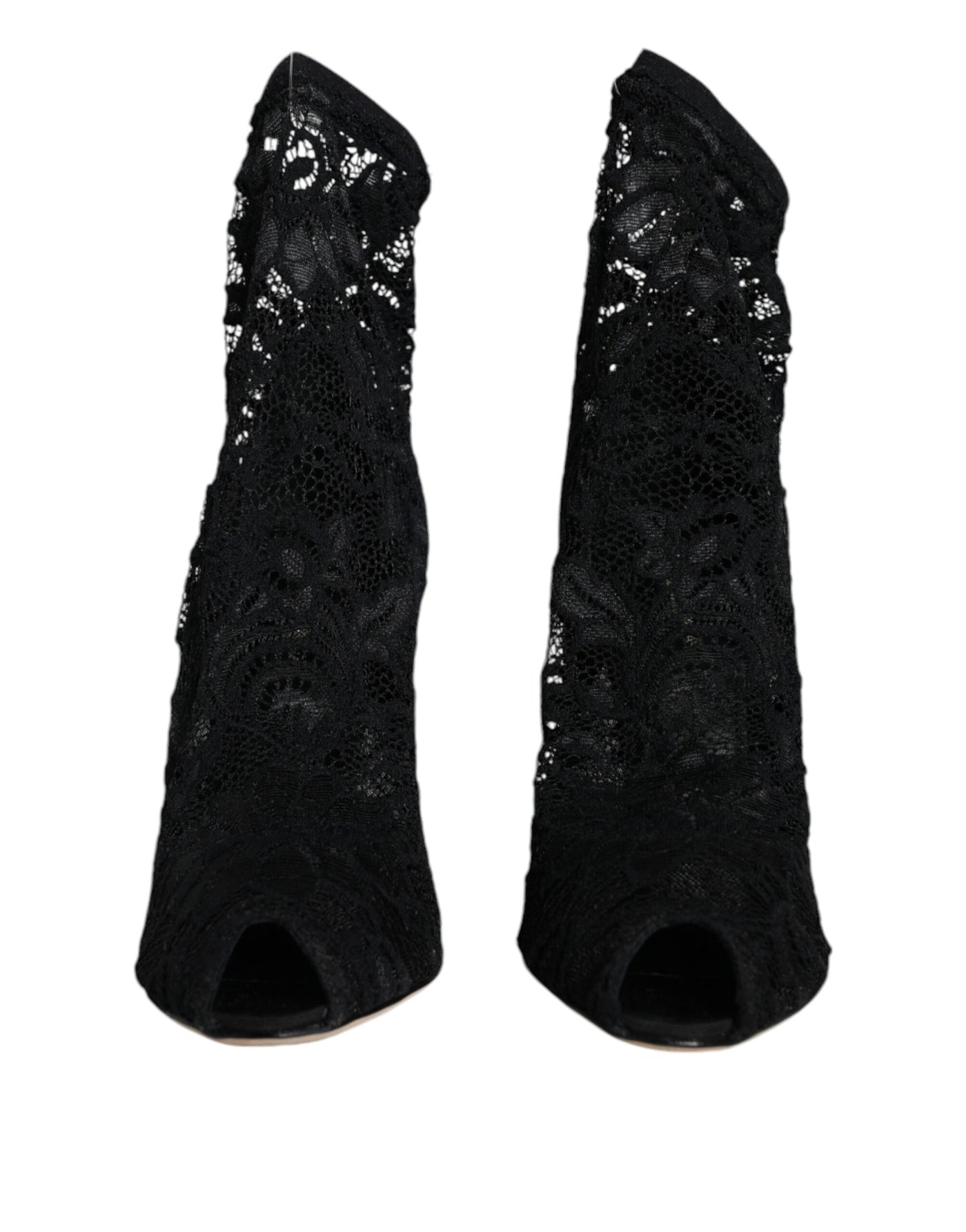 Chaussures à talons mi-mollet extensibles en dentelle noire Dolce &amp; Gabbana