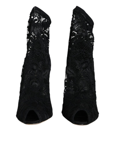Chaussures à talons mi-mollet extensibles en dentelle noire Dolce &amp; Gabbana