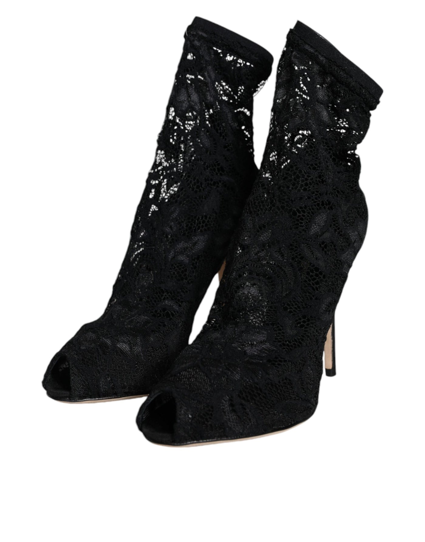 Chaussures à talons mi-mollet extensibles en dentelle noire Dolce &amp; Gabbana