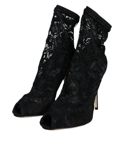Chaussures à talons mi-mollet extensibles en dentelle noire Dolce &amp; Gabbana