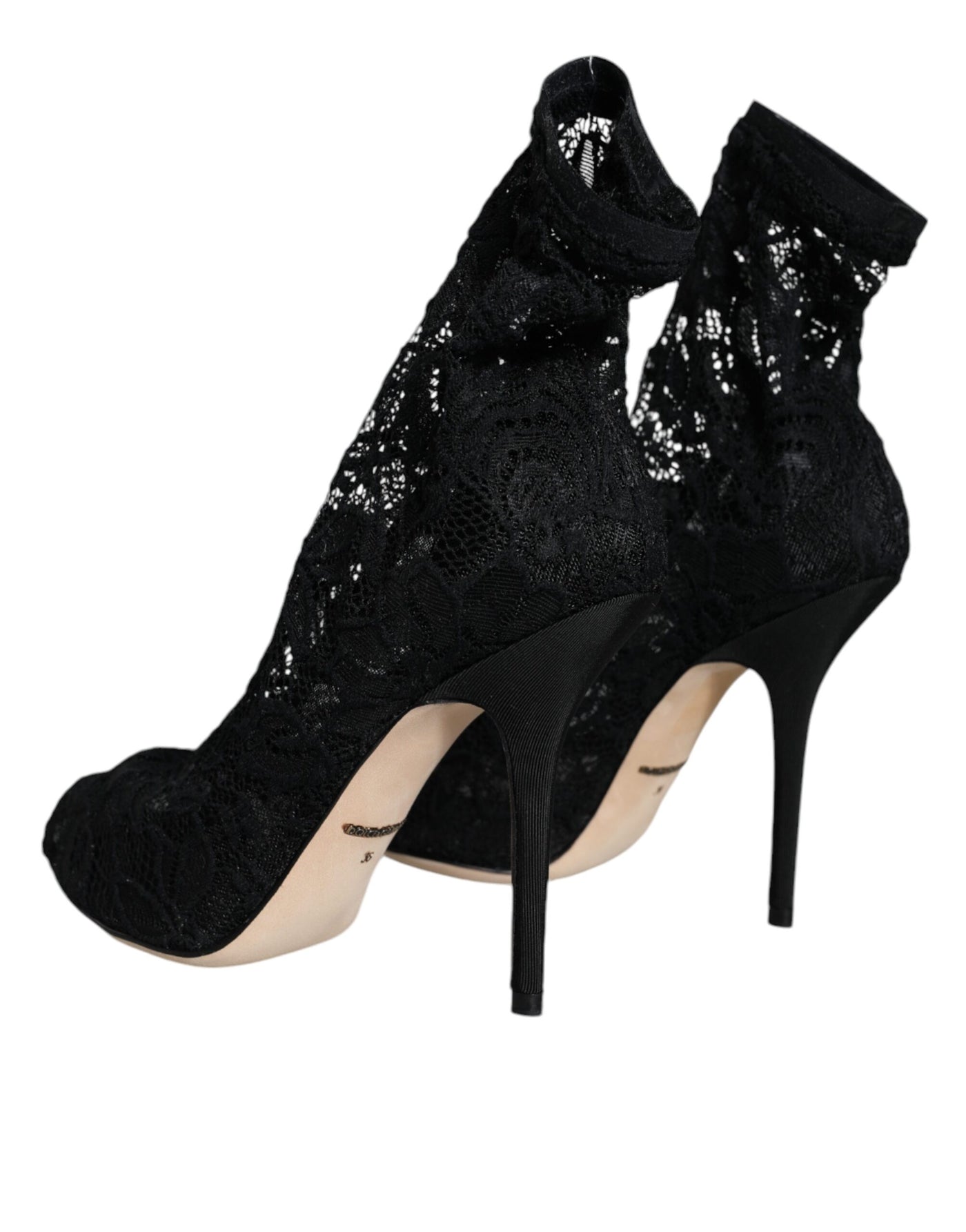 Chaussures à talons mi-mollet extensibles en dentelle noire Dolce &amp; Gabbana