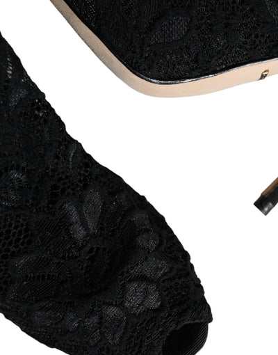 Chaussures à talons mi-mollet extensibles en dentelle noire Dolce &amp; Gabbana