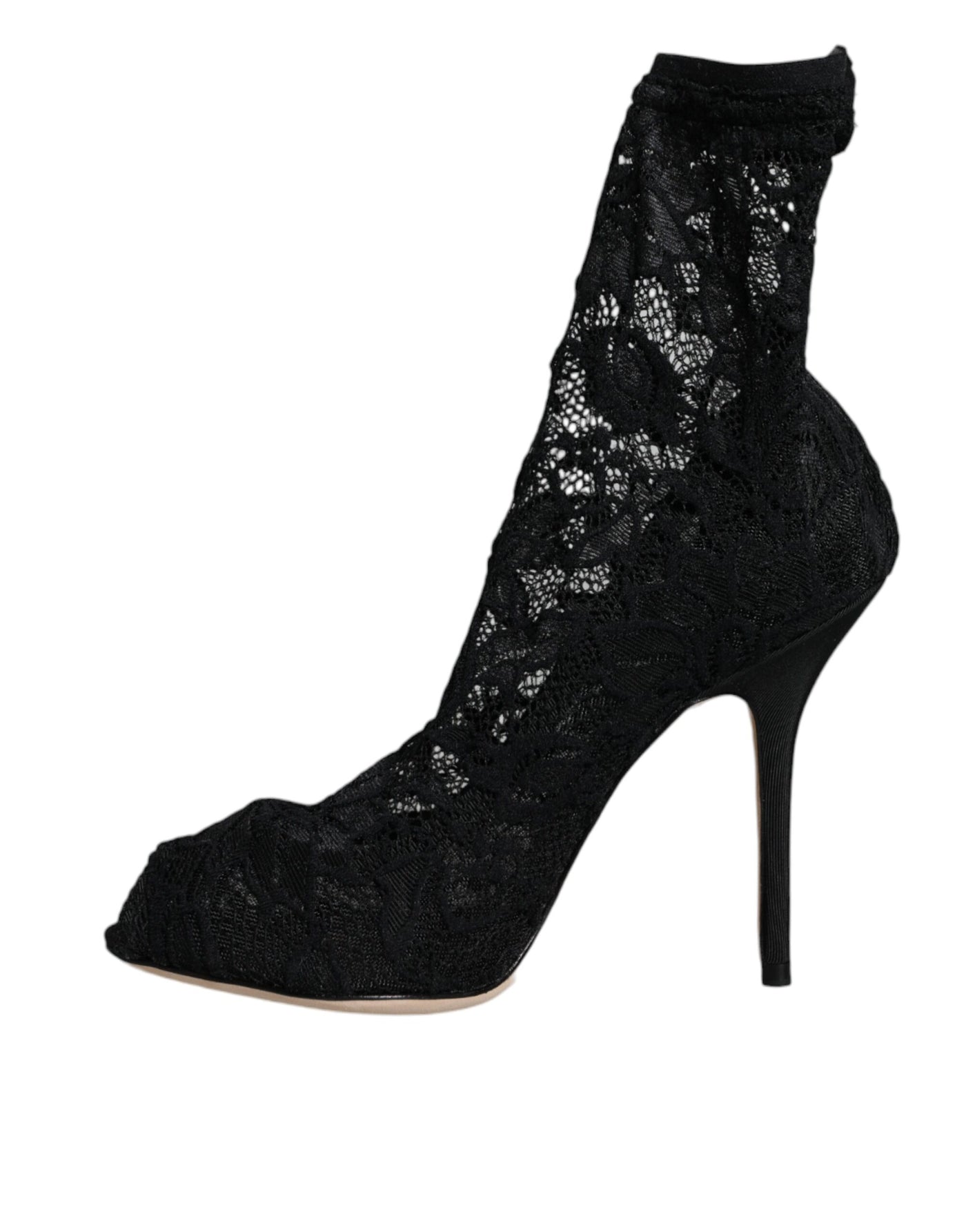 Chaussures à talons mi-mollet extensibles en dentelle noire Dolce &amp; Gabbana