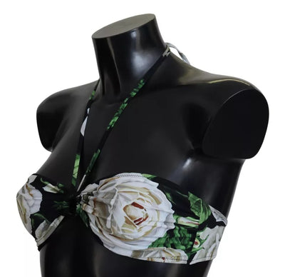 Haut de bikini dos nu à fleurs noires Dolce &amp; Gabbana