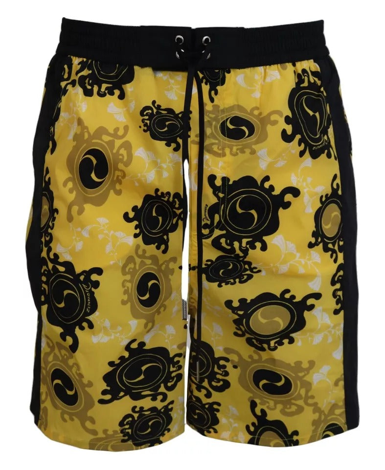 Dsquared² Geel Zwart Bedrukt Nylon Strandkleding Shorts Badmode