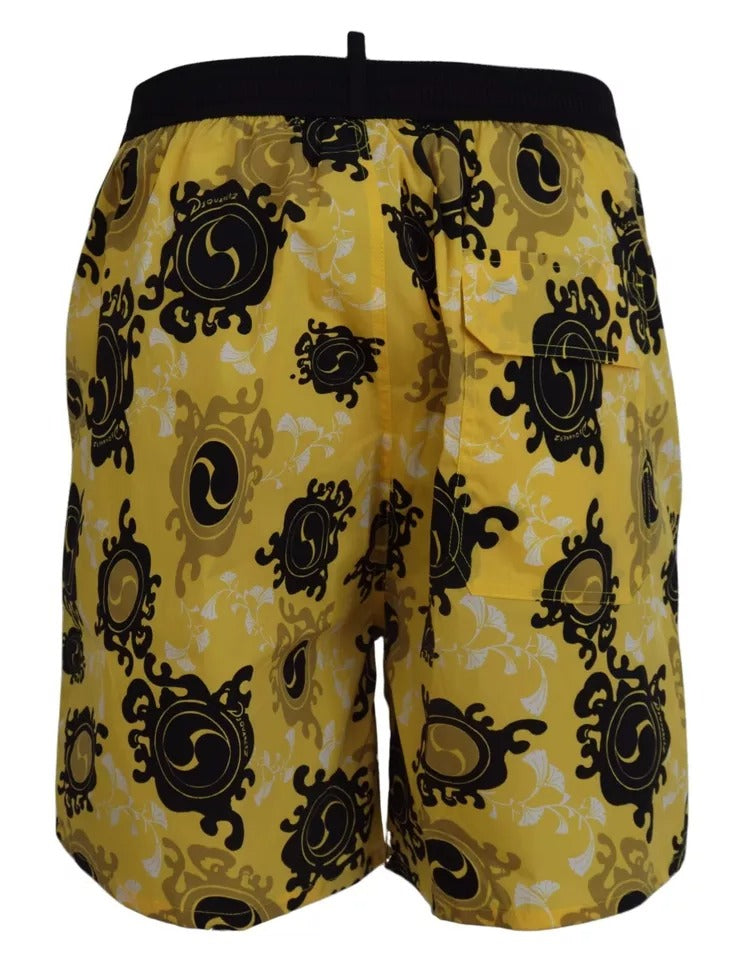 Dsquared² Geel Zwart Bedrukt Nylon Strandkleding Shorts Badmode