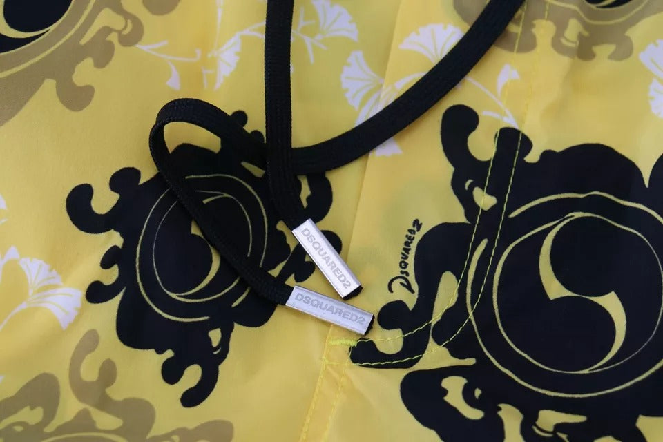 Dsquared² Geel Zwart Bedrukt Nylon Strandkleding Shorts Badmode