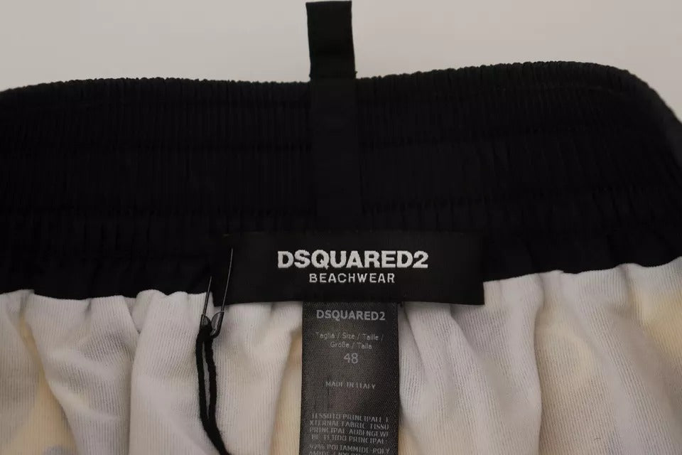 Dsquared² Geel Zwart Bedrukt Nylon Strandkleding Shorts Badmode
