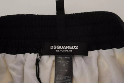 Dsquared² Geel Zwart Bedrukt Nylon Strandkleding Shorts Badmode