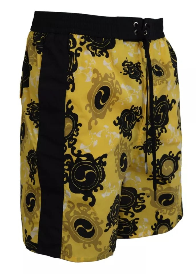 Dsquared² Geel Zwart Bedrukt Nylon Strandkleding Shorts Badmode