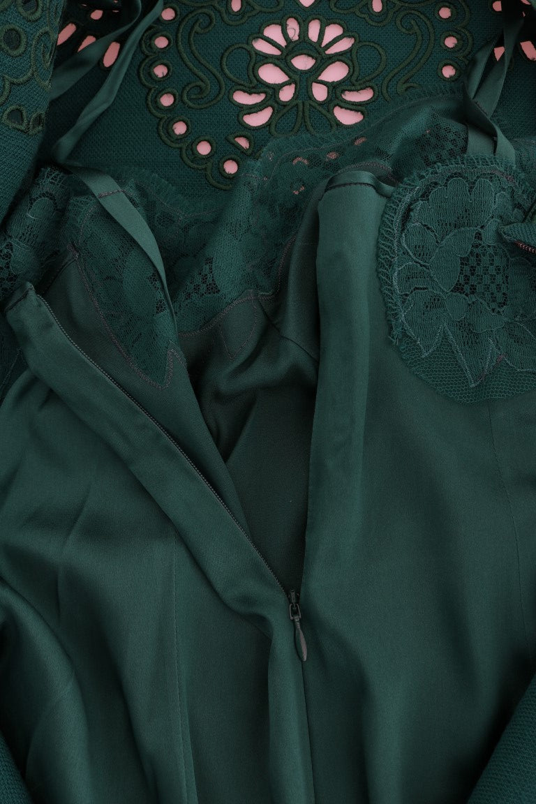 Robe en laine et soie à découpes florales vertes Dolce &amp; Gabbana