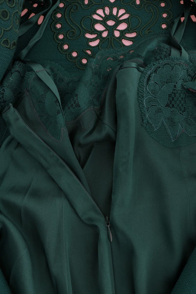 Robe en laine et soie à découpes florales vertes Dolce &amp; Gabbana