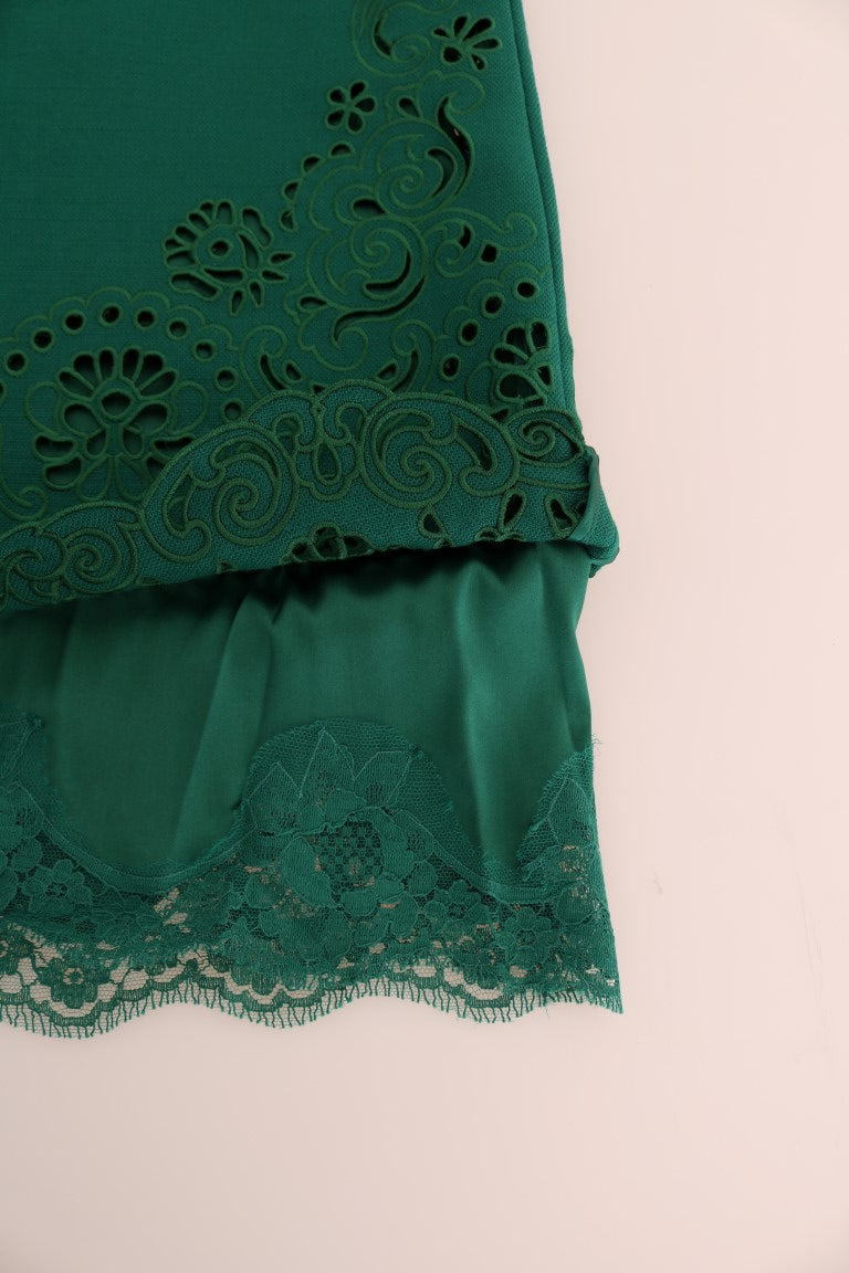 Robe en laine et soie à découpes florales vertes Dolce &amp; Gabbana